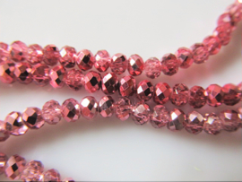 Kristalglas rondel facet kraal roze AB 3.5x4 mm