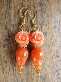 Oorbellen "Orange Jade Rose"