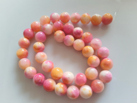 Jade wit-roze-oranje kraal rond 10-10.2 mm