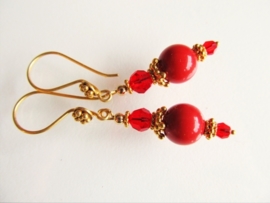 Oorbellen "Gold Red Coral"