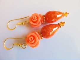 Oorbellen "Orange Jade Rose"