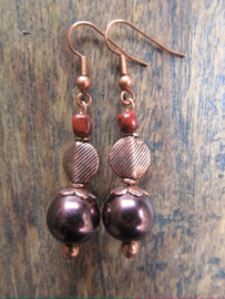 Oorbellen "Copper Brown Pearl"