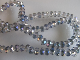 Kristalglas clear-blauw rondel kraal facet 4x6 mm