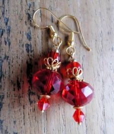 Oorbellen "Gold Red Crystal"