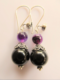 Oorbellen  "Black with Purple"