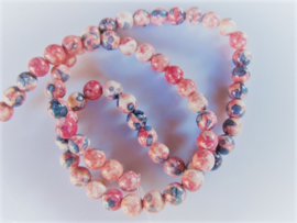 Jaspis ronde kraal roze-blauw-wit 6.5 mm