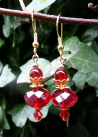 Oorbellen "Gold Red Crystal"