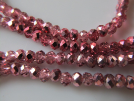 Kristalglas rondel facet kraal roze AB 3.5x4 mm
