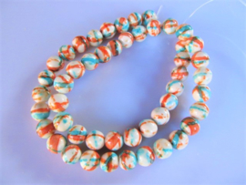 Jaspis ronde kraal wit-oranje-turquoise 8.2-8.5 mm
