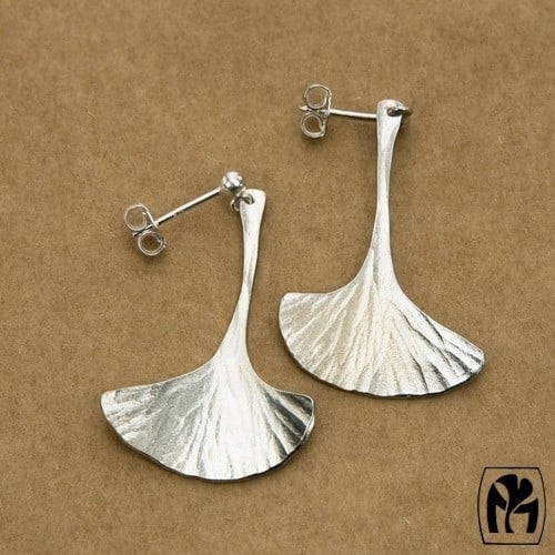 Silver earrings ginkgo - Zilveren oorbellen ginkgo (G1)