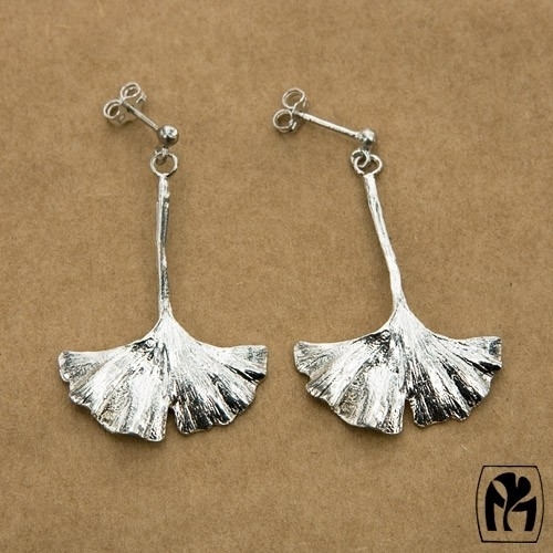 Silver earrings ginkgo - Zilveren oorbellen ginkgo (G8)