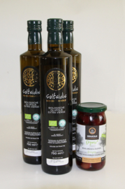 Tijdelijk  3 x 750 ml Saltsidis Bio Cretan Gold Olijfolie extra vierge& 1x Gefermenteerde biologische kalamata olijven met pit
