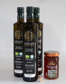 Tijdelijk 3 X Saltsidis Bio Cretan Gold Olijfolie extra vierge & Kretenzische biologische honing van tijmbloemen en wilde kruiden 450 gr &Honingstokje