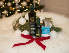 Saltsidis Biologische Olijfolie extra vierge 750ml & Biologische balsamico kalamata azijn, 250 ml &100% natuurlijke Zeezoutvlokken Molen glas/RVS (inox)