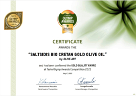 3 x 750 ml  Saltsidis Bio Cretan Gold Olijfolie  -  Gold Olympic Award 2023