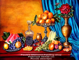 Stil leven met fruit op schaal en karaf (40x50cm) (full painting.)