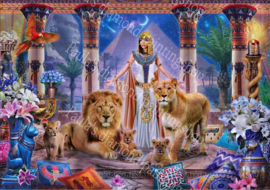 Cleopatra met haar leeuwen en welpjes in haar paleis (40x50cm full painting)