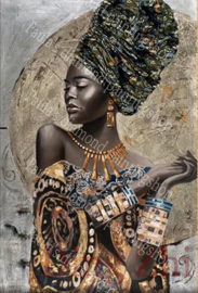 Mooie afrikaanse vrouw met hoofdtooi (40x50cm full painting)