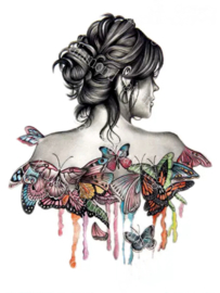 Dame met vlinders op haar rug (40x50cm full painting)