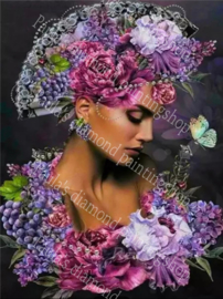 Jonge vrouw rondom in de bloemen (40x50cm full painting)