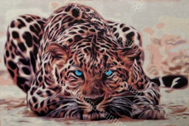 Liggende tijger met blauwe ogen (40x50cm full painting)