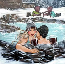 Dikke dame met man in een ijszwembad (40x50cm full painting)