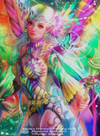 Kleurige engel met een tors in haar hand (40x50cm full painting)