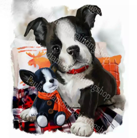 Hondje met een speelgoed puppy (40x50cm full painting)