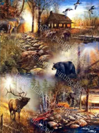 Verzameling Beren en herten bij een huisje  (40x50cm) (full painting)