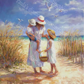 Moeder met haar kinderen in de duinen (40x50cm full painting)