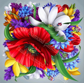 Mooie klaproos in een bouquet  (40x50cm full painting)