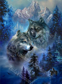 Twee gedaantes van wolven in de bergen  (40x50cm full painting)