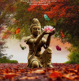 Boeddha zittend met lotus bloem Afmeting: (50x40cm)