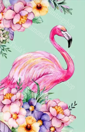 Flamingo tussen de bloemen (40x50cm full painting)