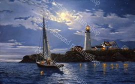 Vuurtoren met zeilboot (40x50cm full painting)