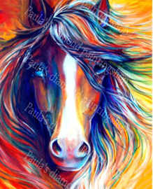 Close-up van een gekleurd paardegezicht (40x50cm full painting)