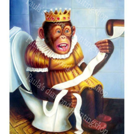 Aap op het toilet met wc rol aan het spelen (40x50cm full painting)