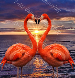 Twee Flamingo's verliefd aan het strand (40x50cm full painting)