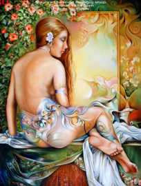 Naakte vrouw beschilderd voor spiegel  (40x50cm full painting.)