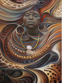 Afrikaanse man met versierselen (40x50cm) (full painting.)