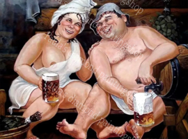 Lekker gezellig in de sauna bij een biertje  (40x50cm full painting)