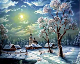 Winterlandschap met de maan (40x50cm full painting)