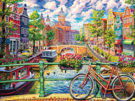Een fiets op een brug over de gracht in Amsterdam (40x50cm full painting)