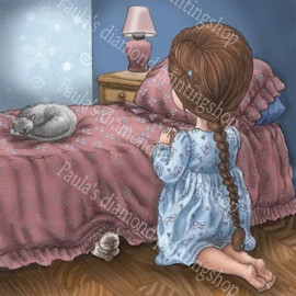 Meisje biddend voor haar bedje voor het slapen gaan (40x50cm full painting)