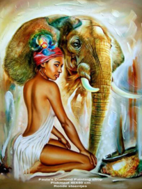 Afikaanse jonge dame met Olifant (40x50cm full painting.)