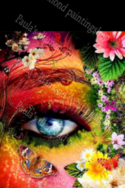 Close up van een oog met bloemen (40x50cm full painting)