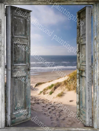 Twee openslaande deuren met uitzicht op de zee (40x50cm) (full painting)