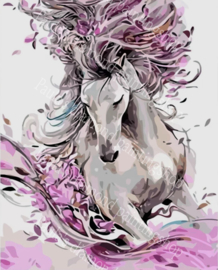 Paard op schilderij met wapperende manen (40x50cm full painting)