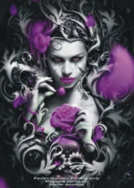 Fantasy meisje met paarse bloemen (40x50cm full painting)