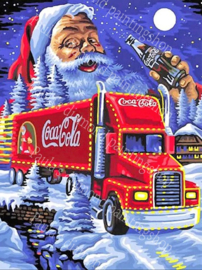 Kerstman met  Coca-Cola wagen. (40x50cm) (full painting.)